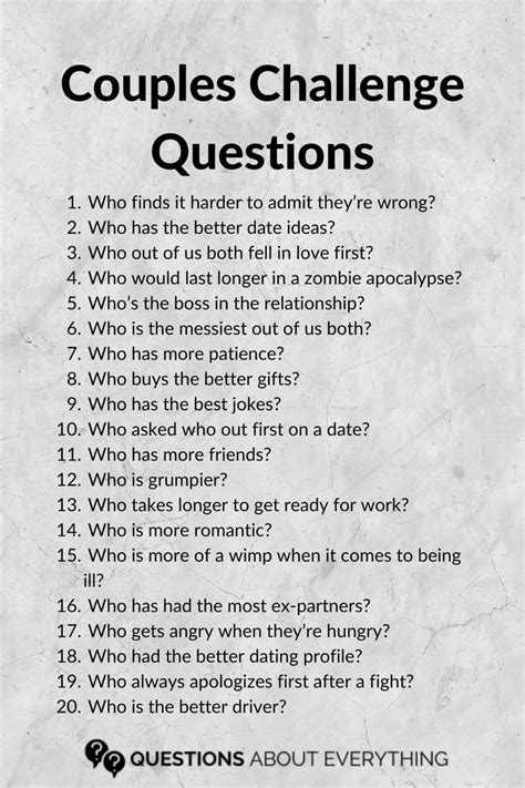 120 Fun Couple Questions + Challenge Questions .
